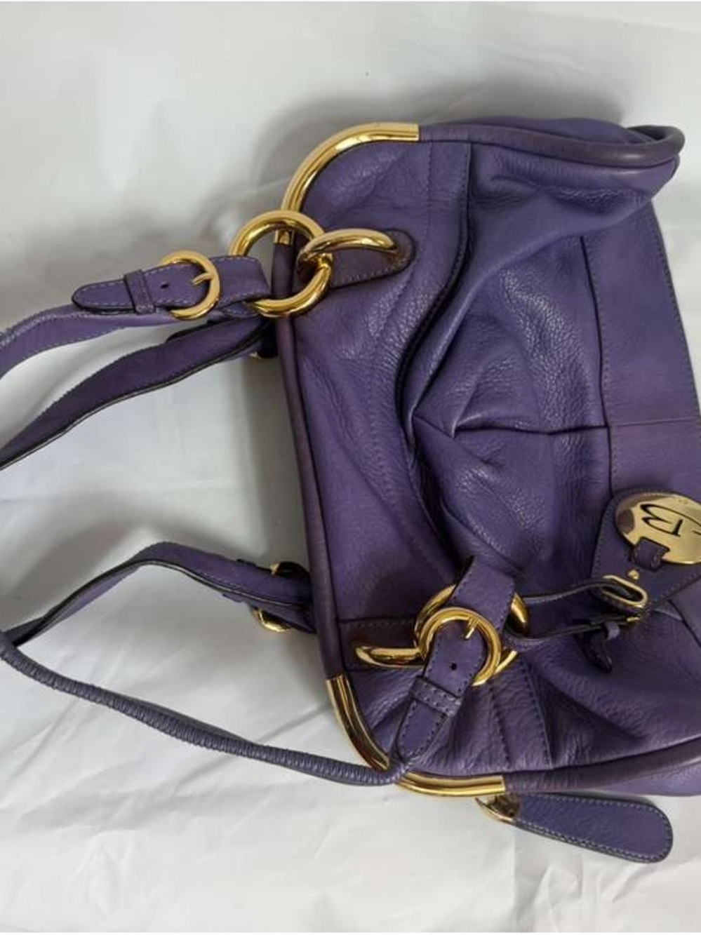 Purple Leather Shoulder Bag with Gold-Tone Hardware